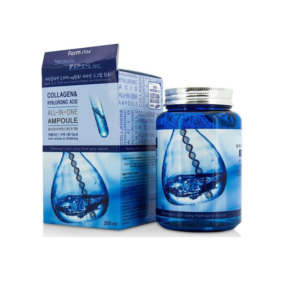 Ампульная сыворотка с коллагеном и гиалуроновой кислотой Farmstay Collagen & Hyaluronic Acid All In One Ampoule 250 мл