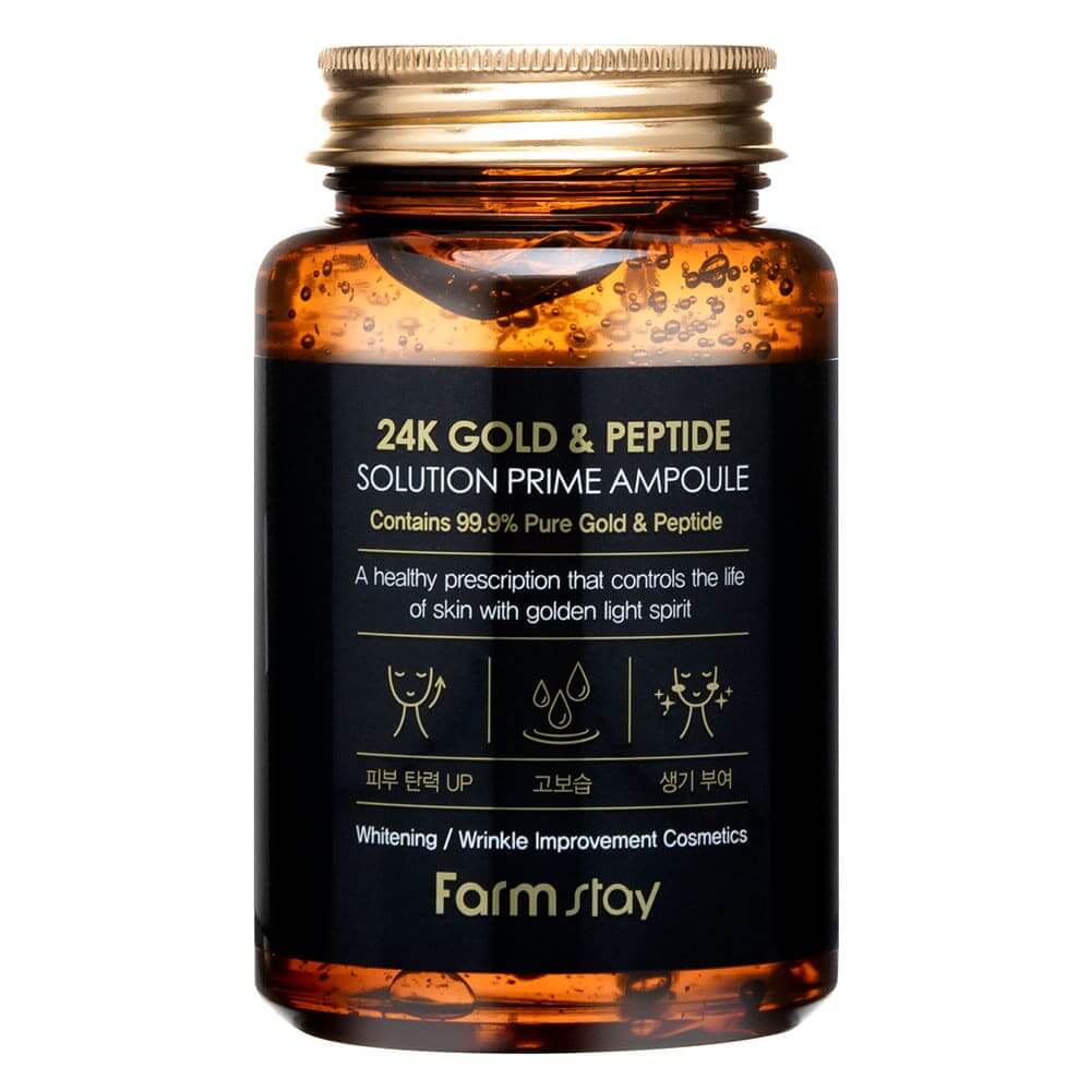 Омолаживающая сыворотка с пептидами и золотом FarmStay 24K Gold & Peptide Solution Prime Ampoule