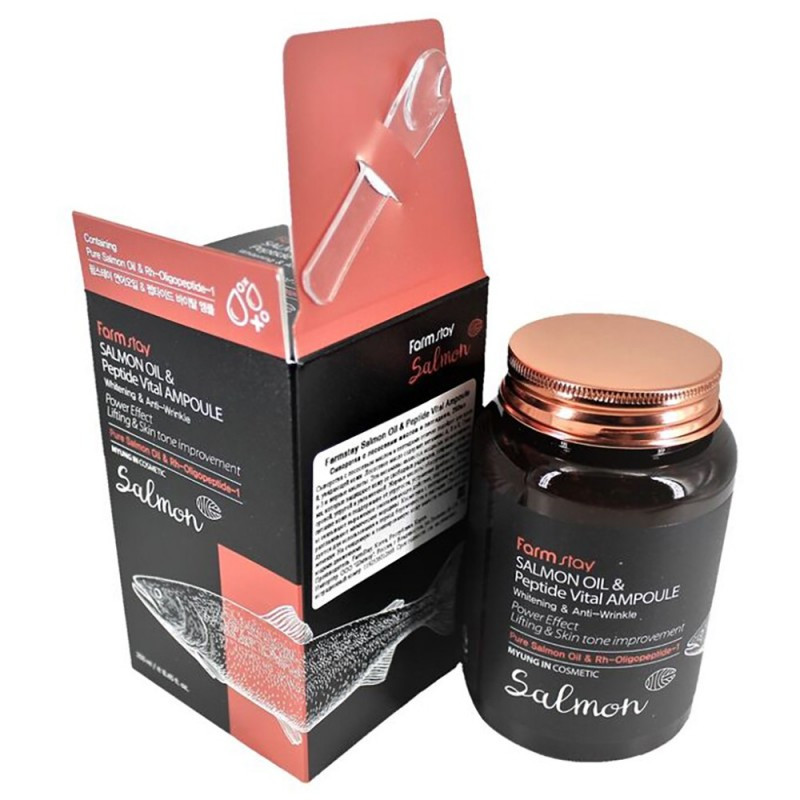 Многофункциональная ампульная сыворотка для кожи лица с маслом лосося и пептидами FarmStay Salmon Oil & Peptide Vital Ampoule